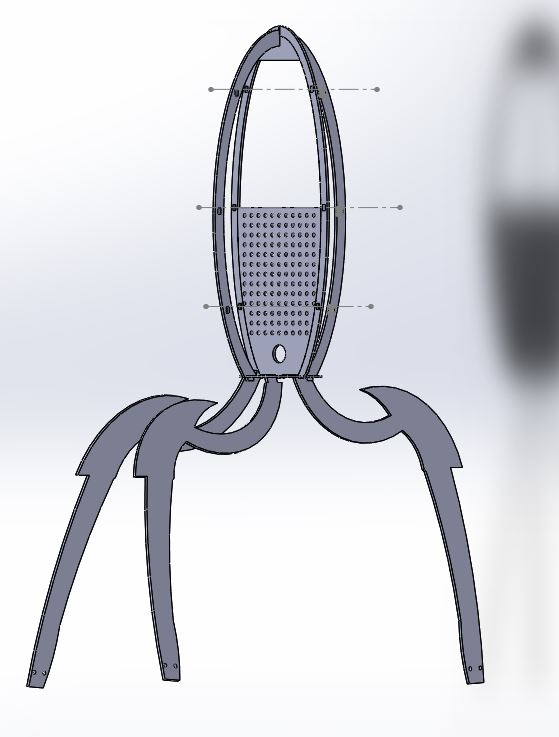 An image displaying the CAD of the hardboard frame structure of the turret